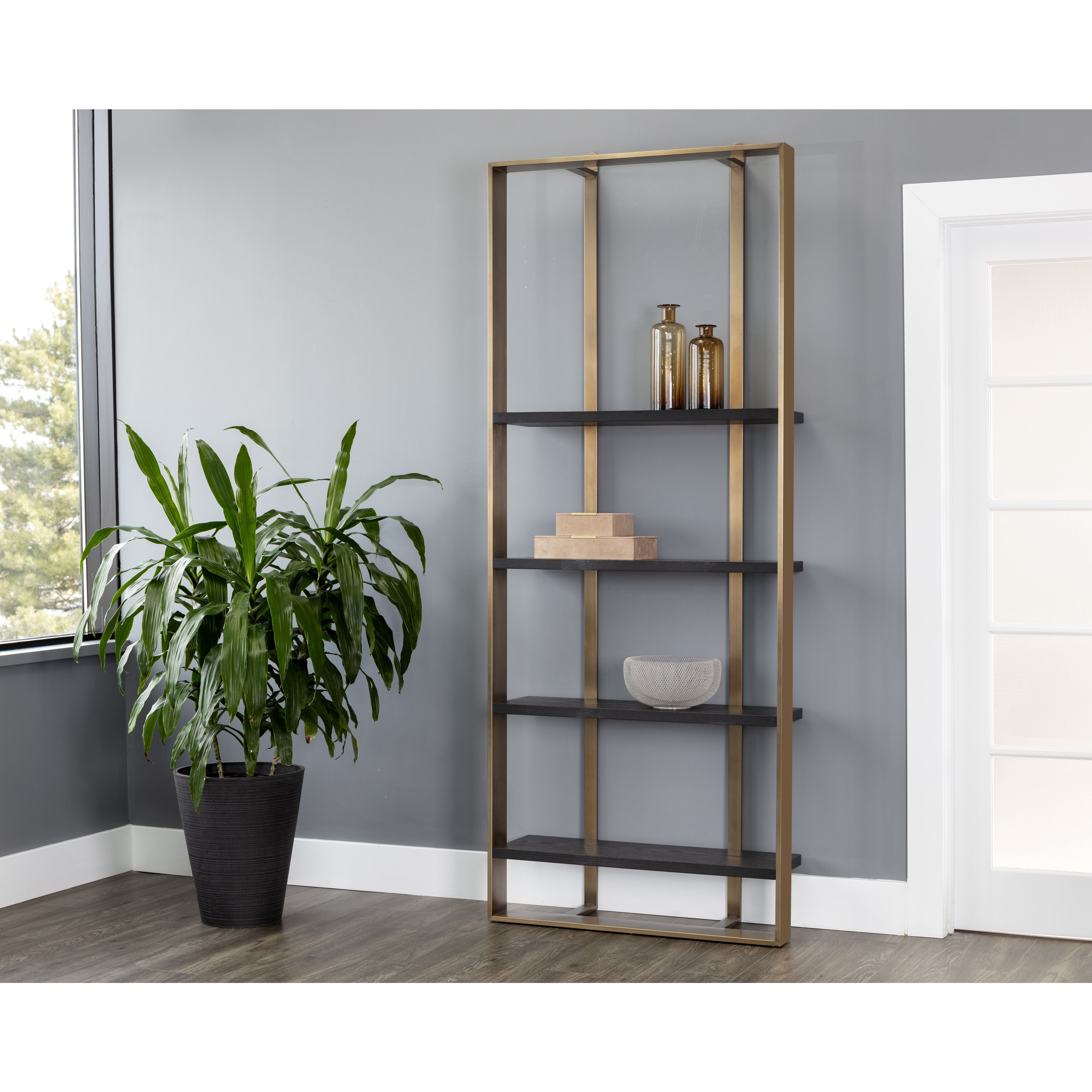 Dalton Antique Brass / Black Bookcase